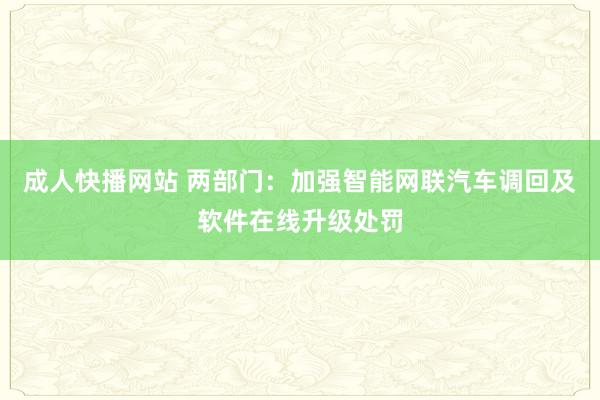 成人快播网站 两部门：加强智能网联汽车调回及软件在线升级处罚