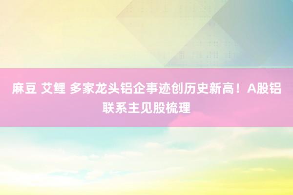 麻豆 艾鲤 多家龙头铝企事迹创历史新高！A股铝联系主见股梳理